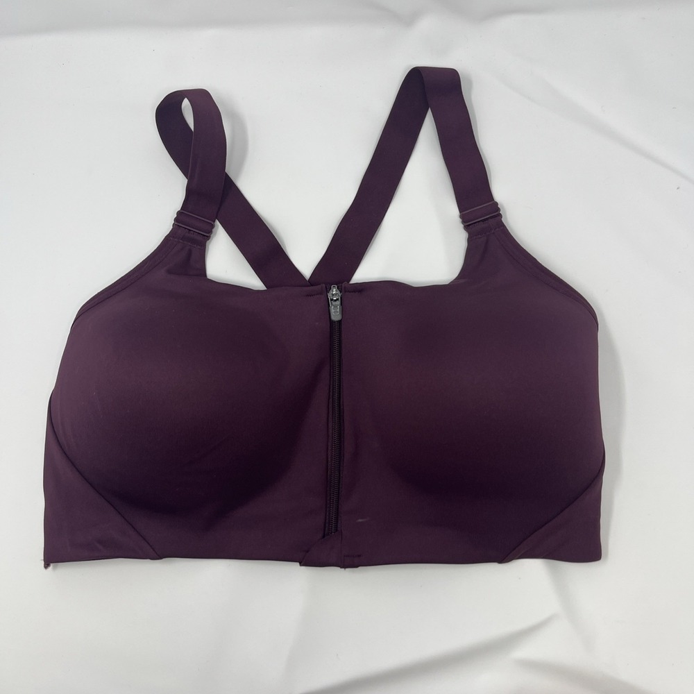 All in Motion High Support Zip Front Padded Racerback Sports Bra Purple 38C